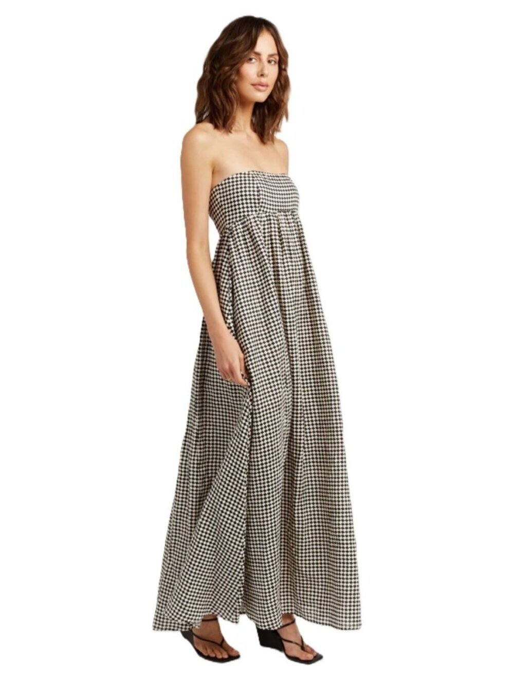 NWT DISSH Gaia in Black White Houndstooth Linen Strapless Maxi Dress US 8 AU 12 - Picture 2 of 11